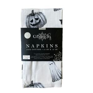 Halloween Ghost Pumpkin Cotton Napkins Set of 6 White Black Gray Spooky NEW